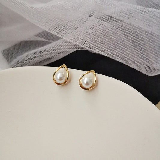 Oval Hollow Highlight Pearl Earrings-Jewearrings