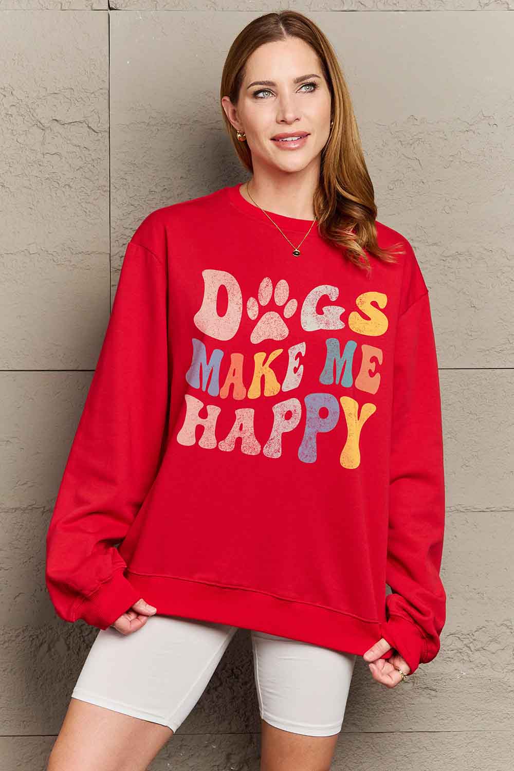 Simply Love Simply Love Full Size DOGS MAKE ME HAPPY Graphic Sweatshirt-Jewearrings