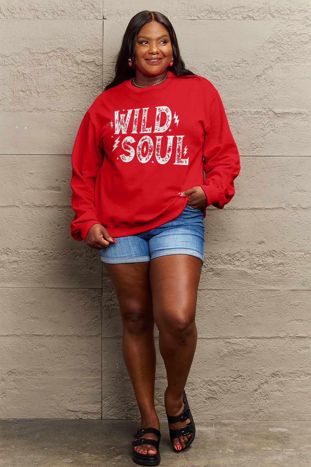 Simply Love Full Size WILD SOUL Graphic Sweatshirt-Jewearrings