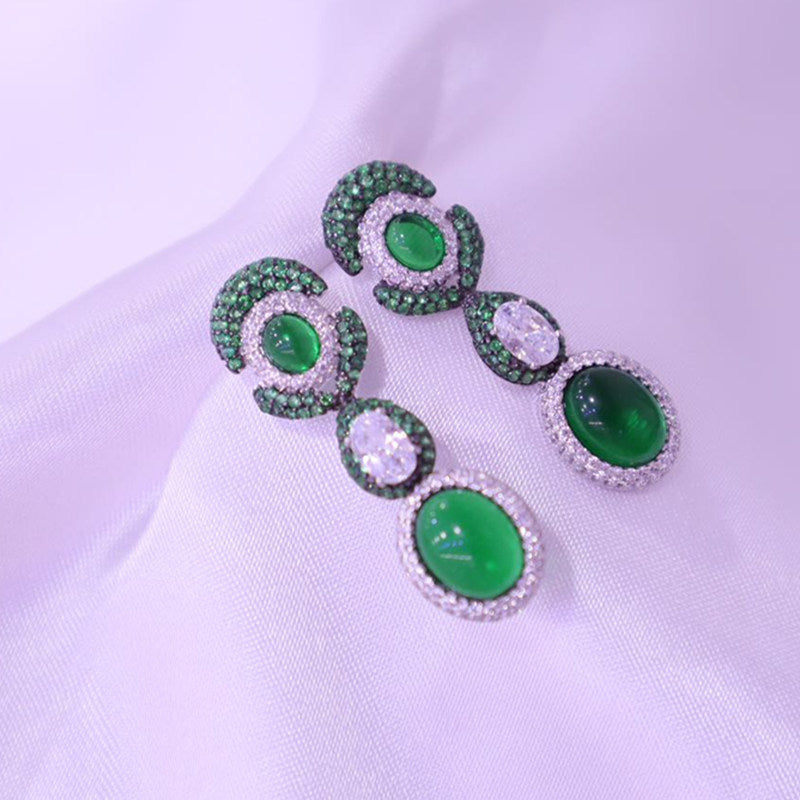 Vintage Fashion Versatile Floral Faux Emerald Earrings-Jewearrings