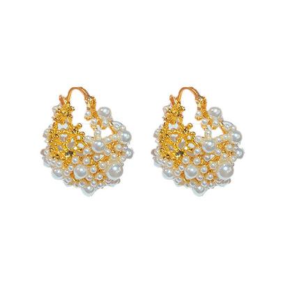 Women's Sweet And Elegant Pearl Flower Basket Earrings-Jewearrings