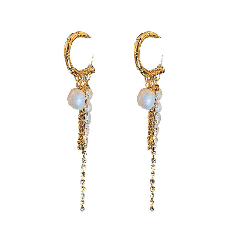 New Tassel Pearl Earrings With Diamonds-Jewearrings