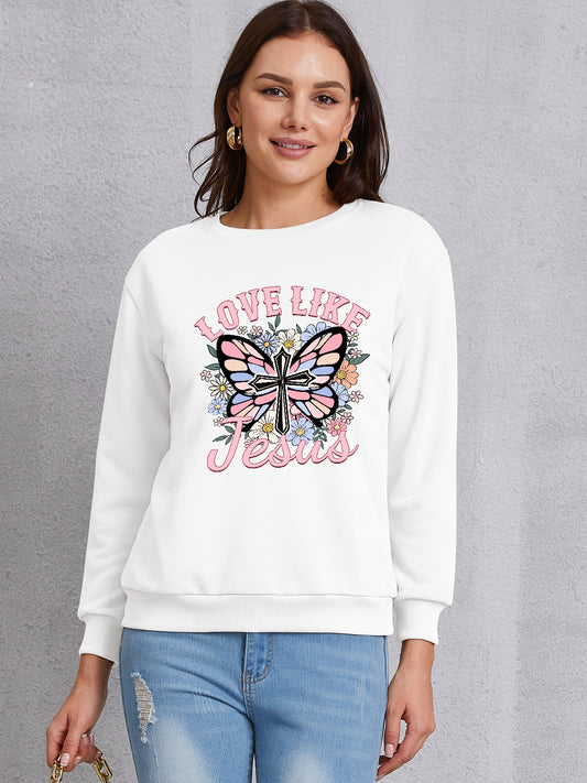 LOVE LIKE JESUS Round Neck Sweatshirt-Jewearrings