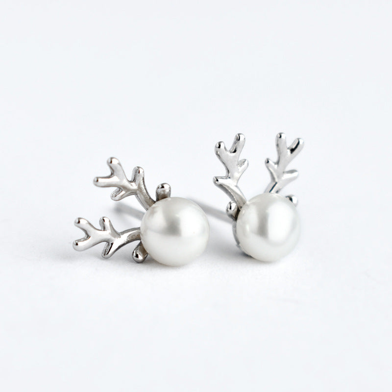 S925 Sterling Silver Deer Pearl Earrings Women-Jewearrings