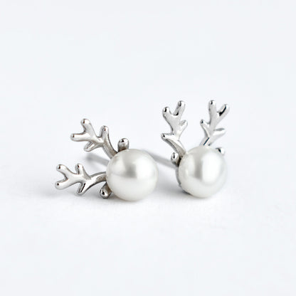 S925 Sterling Silver Deer Pearl Earrings Women-Jewearrings