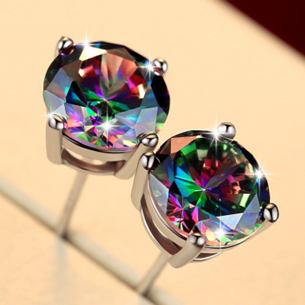 Square Round Seven-color Silver-plated Men's Earrings-Jewearrings