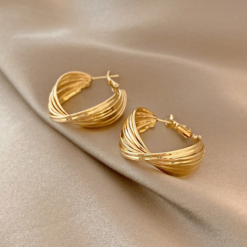 Women's Retro Simple Matte Gold Metal Earrings-Jewearrings