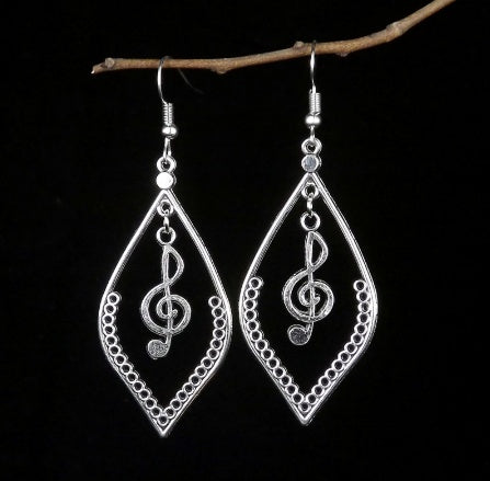 Vintage Hollow Silver Antique Music Sheet Earrings-Jewearrings