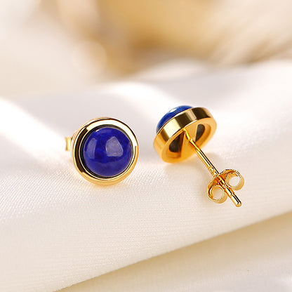 S925 Sterling Silver Gold-plated Lapis Ball Stud Earrings-Jewearrings