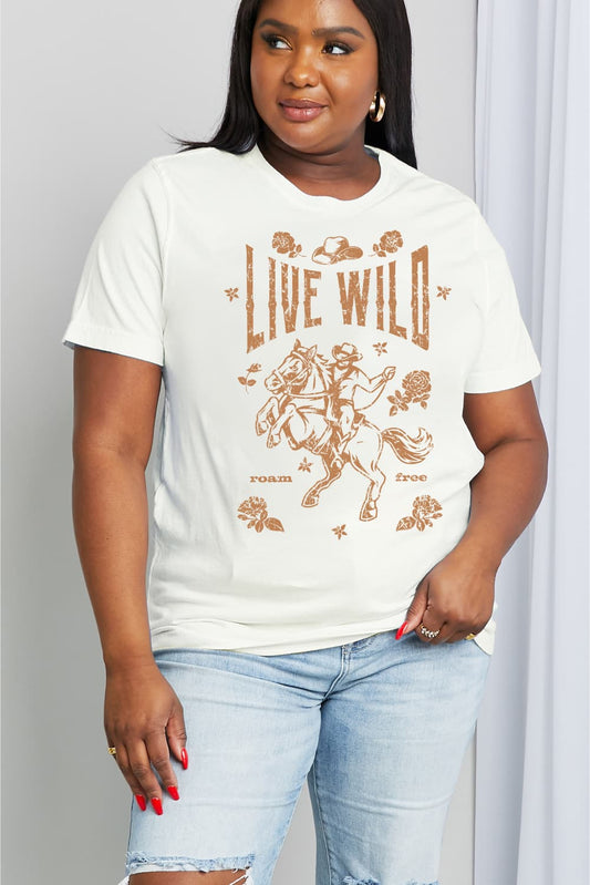 Simply Love Simply Love Full Size LIVE WILD ROAM FREE Graphic Cotton Tee-Jewearrings