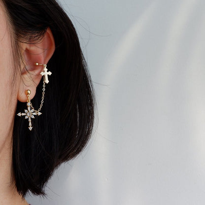 Baroque cross ear bone clip earrings-Jewearrings