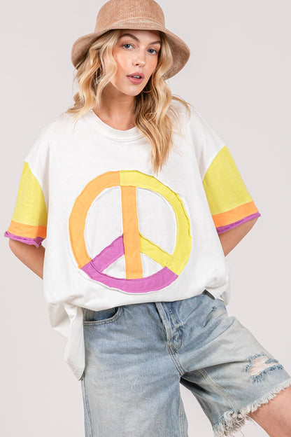 SAGE + FIG Color Block Peace Applique T-Shirt-Jewearrings