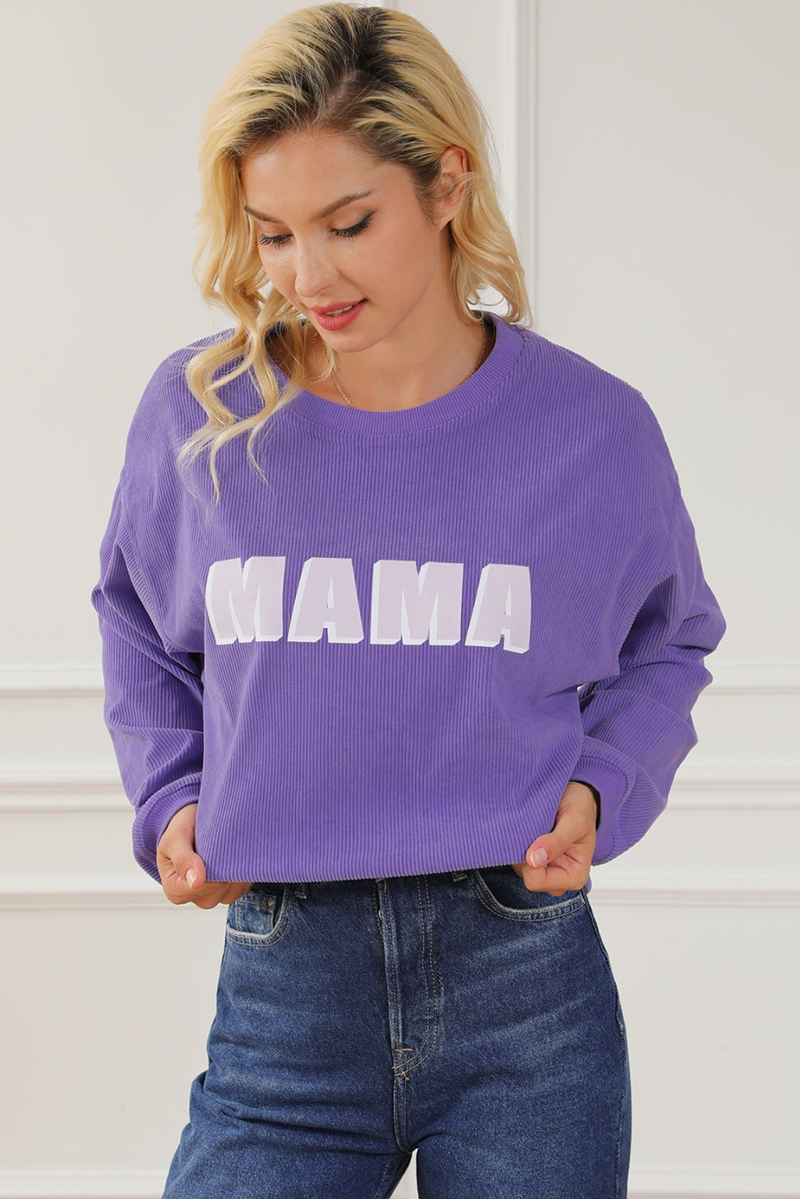 MAMA Round Neck Drop Shoulder Sweatshirt-Jewearrings