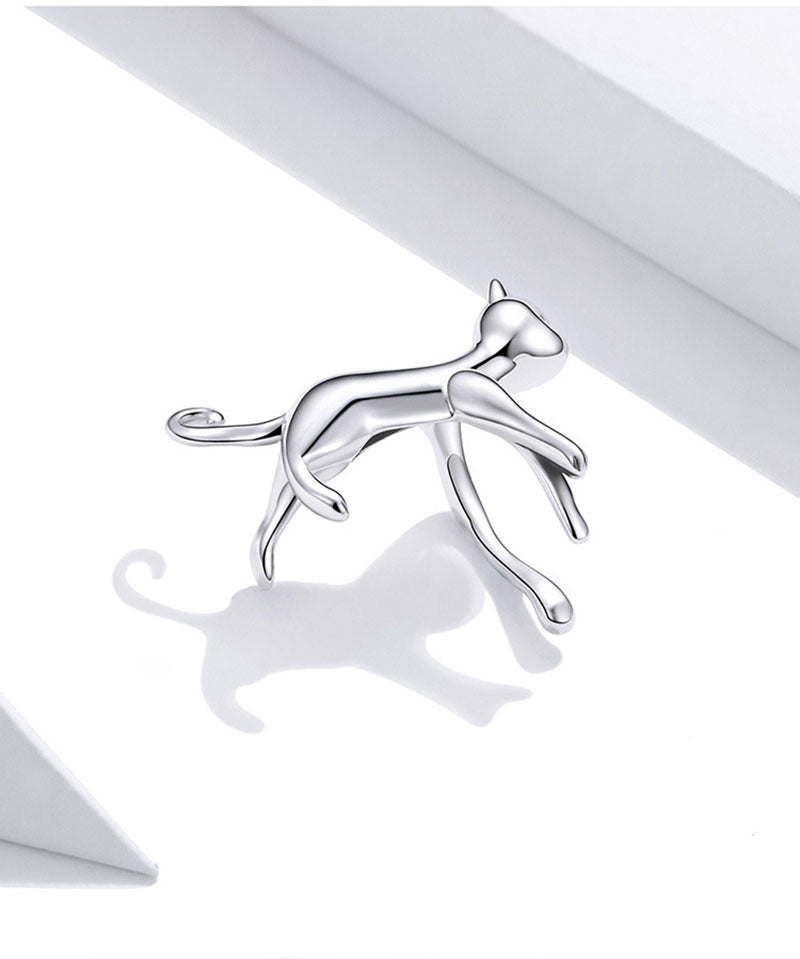 Single Sterling Silver S925 Cute Kitten Simple Girls Earrings-Jewearrings