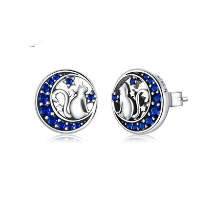 Moon Cat S925 sterling silver earrings-Jewearrings