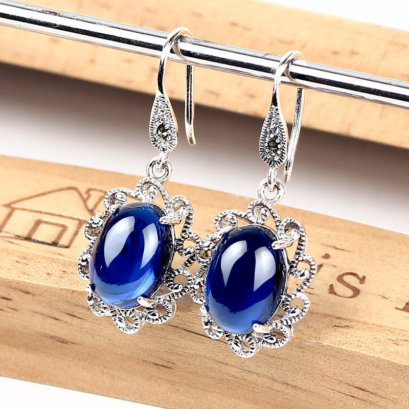 Vintage S925 Sterling Silver Sapphire Earrings-Jewearrings