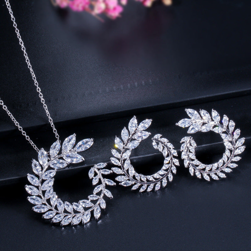 Zircon necklace earrings two-piece anti-allergic earrings true white gold plating color-Jewearrings