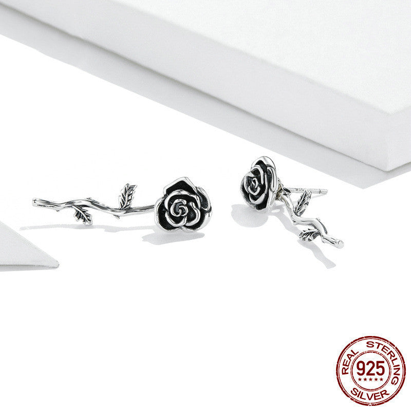 Vintage Rose Stud Elegant S925 Sterling Silver Earrings-Jewearrings