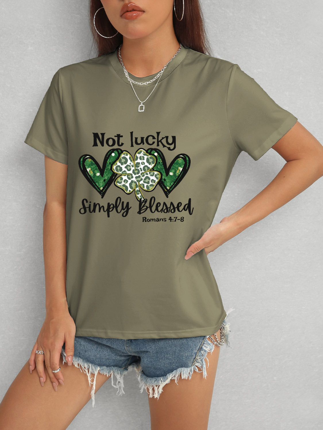 Lucky Clover Round Neck Short Sleeve T-Shirt-Jewearrings