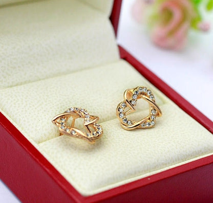 Luxury Gold Heart Rose Gold Color Stud Earrings-Jewearrings