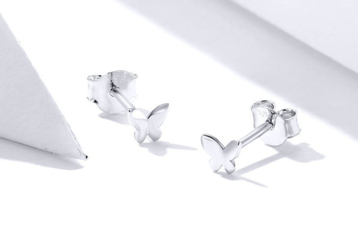 Simple Butterfly Sterling Silver Stud Earrings-Jewearrings