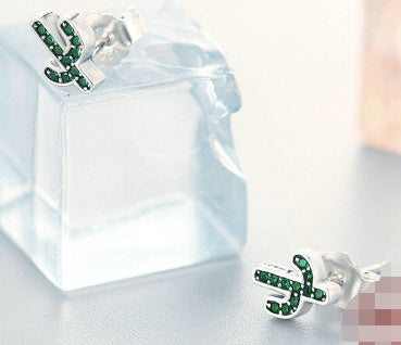 Green Cactus Sterling Silver Earrings-Jewearrings