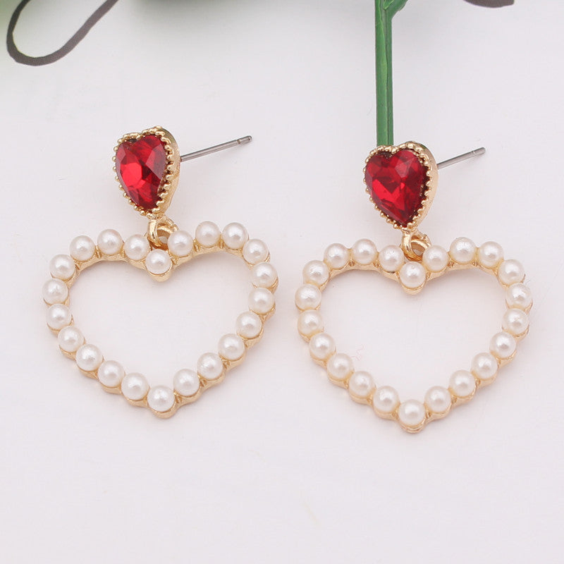 Korean Style Fashion Metal Sweet Peach Heart Pearl Earrings Personality Temperament-Jewearrings