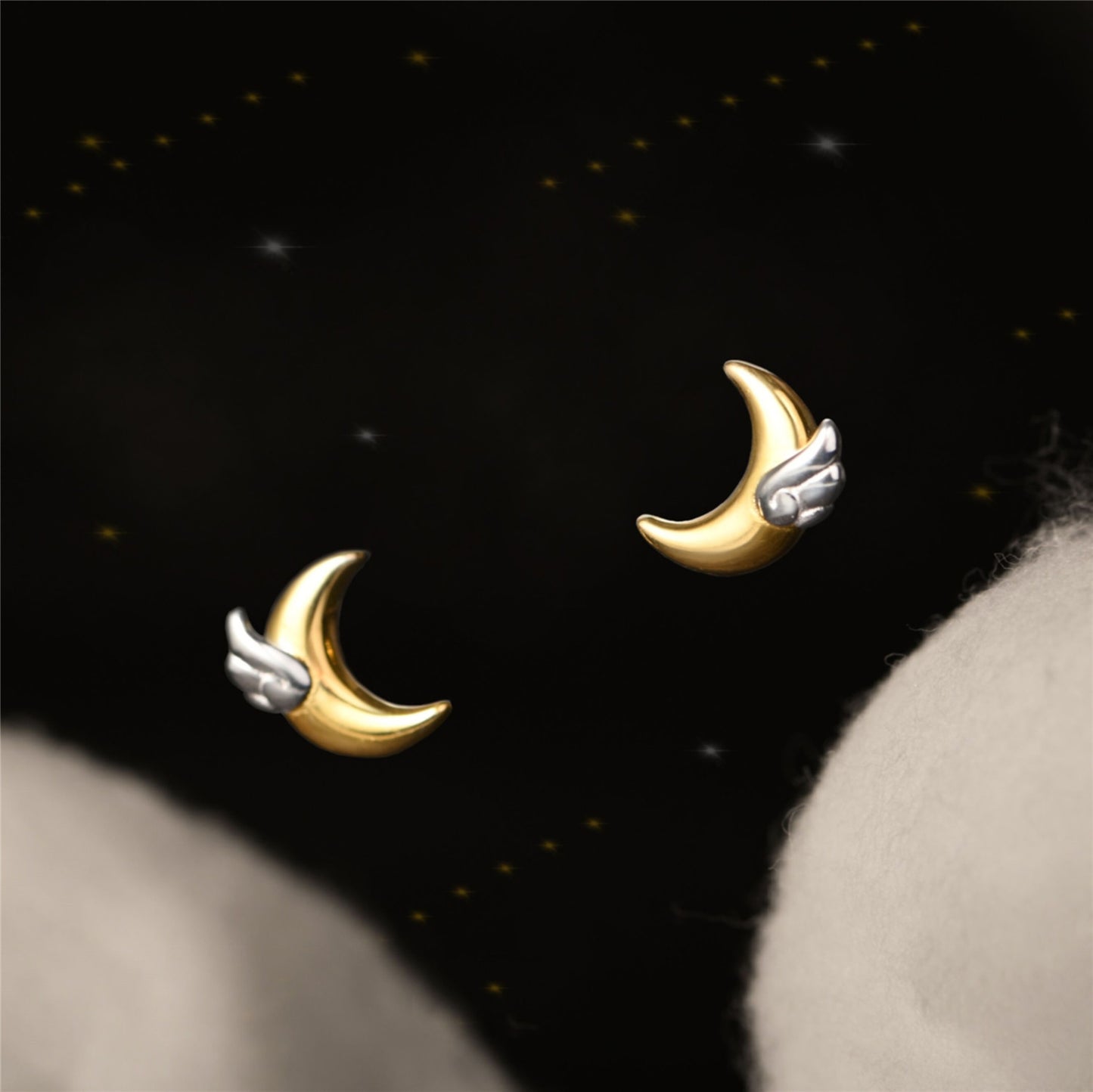 S925 Silver Dreams Come True Moon Wing Stud Earrings-Jewearrings