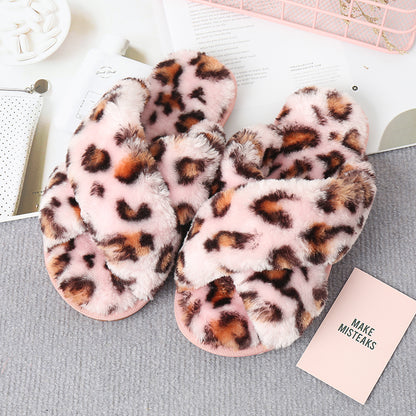 Faux Fur Crisscross Strap Slippers-Jewearrings