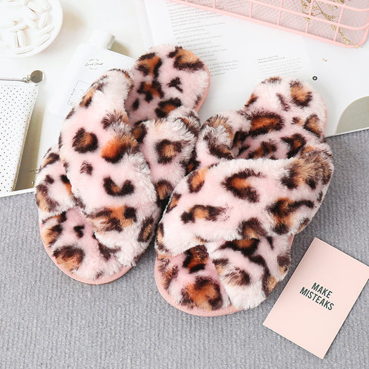 Faux Fur Crisscross Strap Slippers-Jewearrings