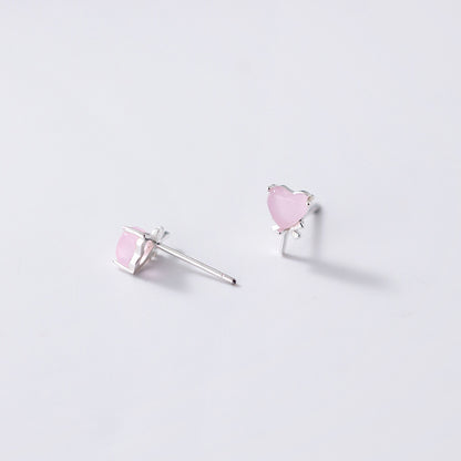 Silver forest series small pink crystal love candy earrings-Jewearrings