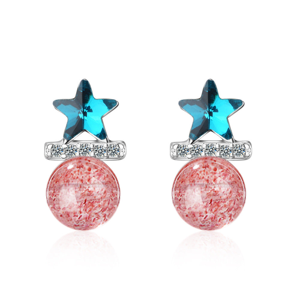 Heart Jewelry Strawberry Crystal Star Stud Earrings Women Fashion-Jewearrings