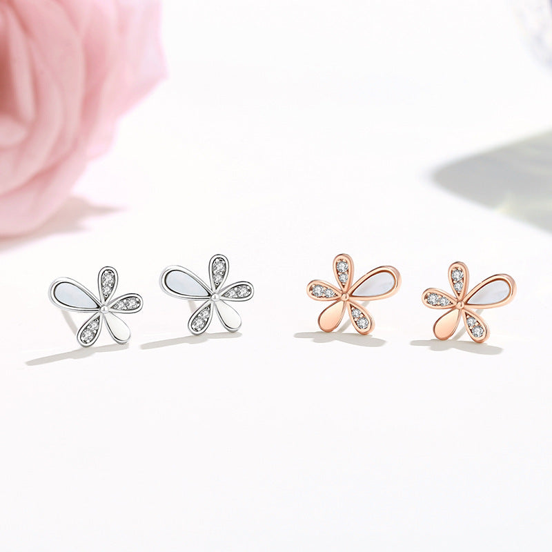 Sterling Silver Flower Ear Studs Women's Mori Fashion Earrings-Jewearrings