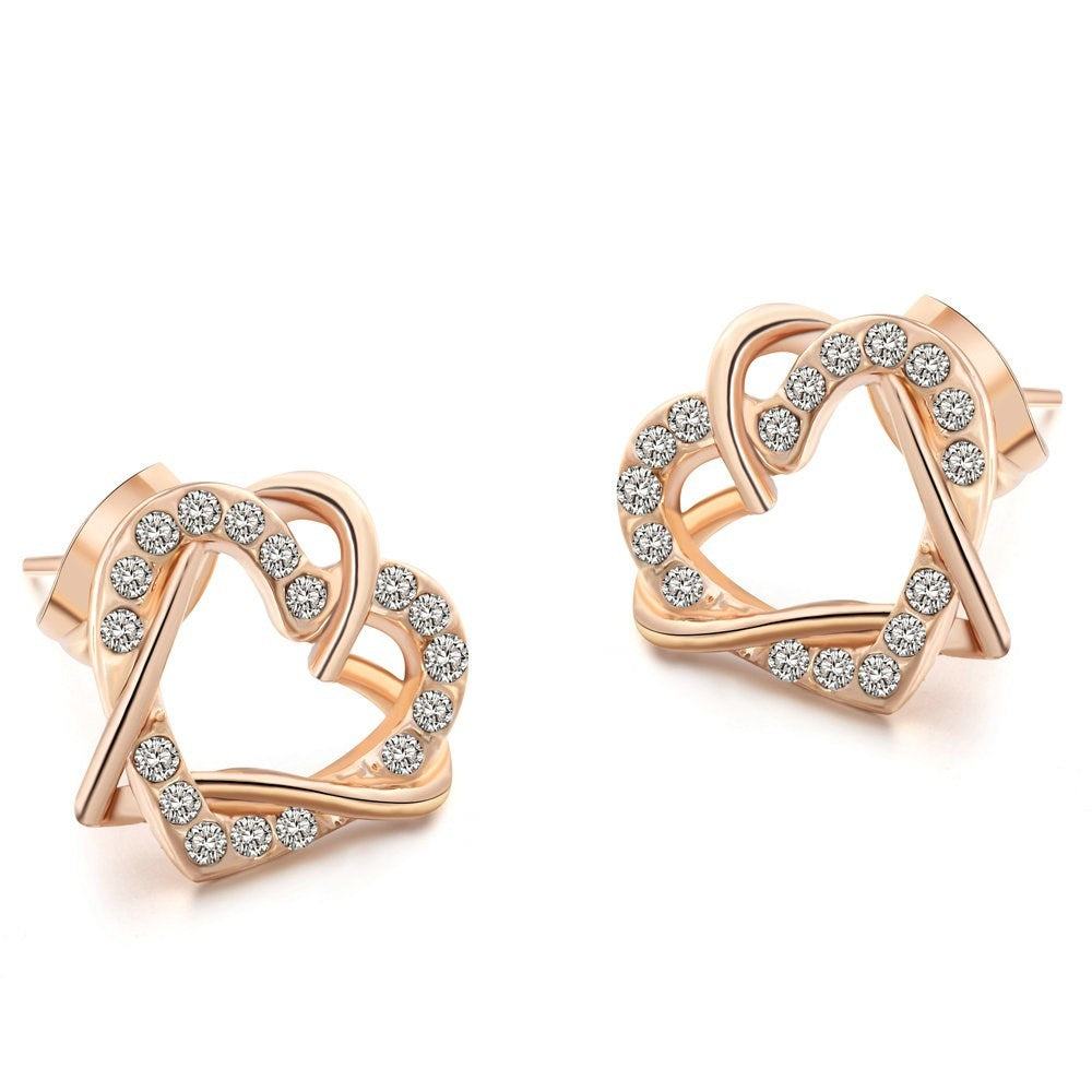 Luxury Gold Heart Rose Gold Color Stud Earrings-Jewearrings