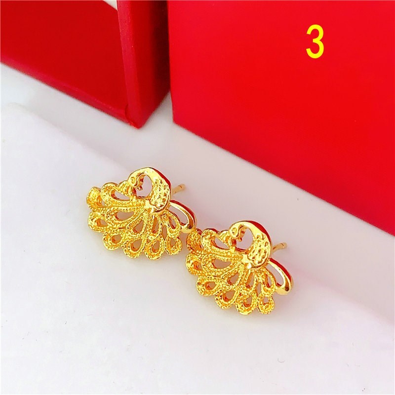 Variety Of Rose Flower Sand Gold Glossy Round Bead Earrings-Jewearrings