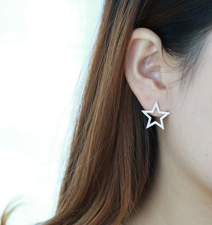 S925 sterling silver Japanese and Korean jewelry creative explosion models micro inlaid five-pointed star stud earrings earrings silver jewelry-Jewearrings