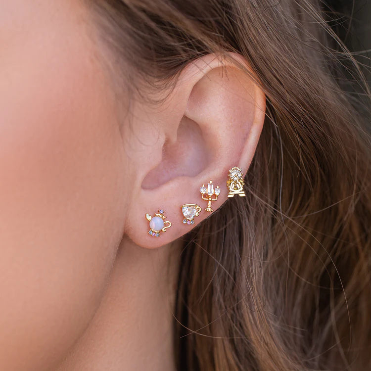 Geometric Earrings Suit Micro Inlaid Zircon Kettle Silver Stud Earrings Female-Jewearrings