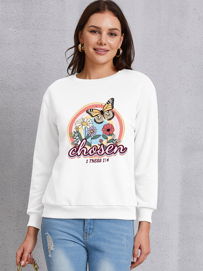 Butterfly Round Neck Dropped Shoulder Sweatshirt-Jewearrings