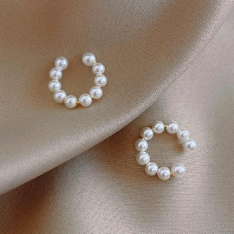 Sweet C-shaped Pearl Temperament Small Earrings Xianfanins Wind Ear Clip-Jewearrings