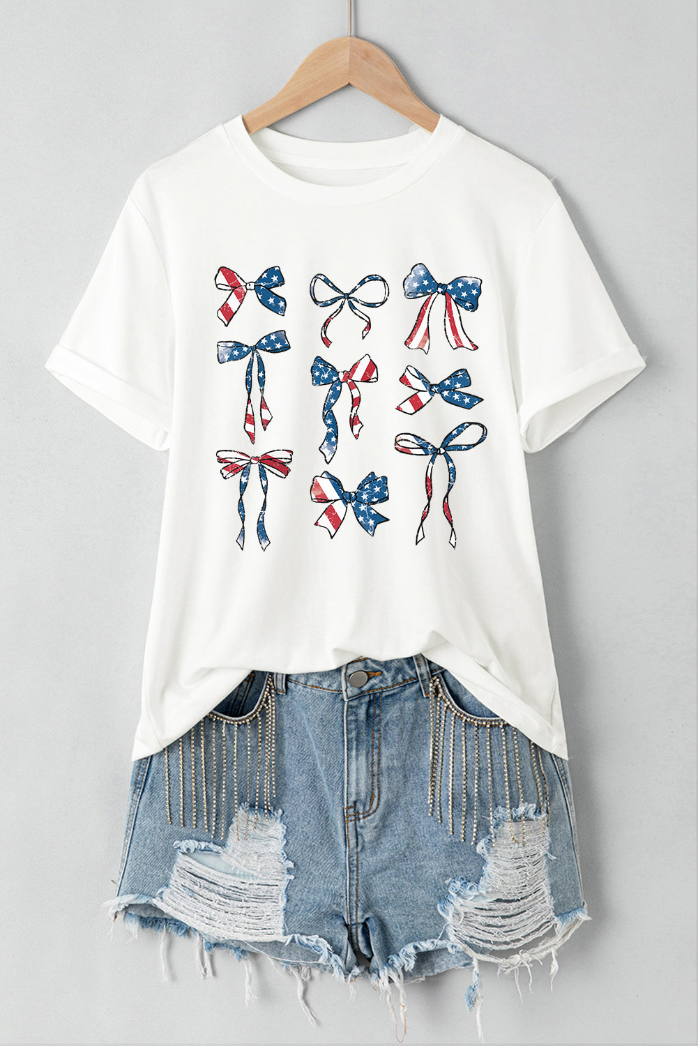 Bow Round Neck Short Sleeve T-Shirt-Jewearrings