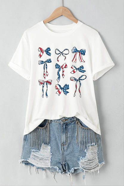 Bow Round Neck Short Sleeve T-Shirt-Jewearrings