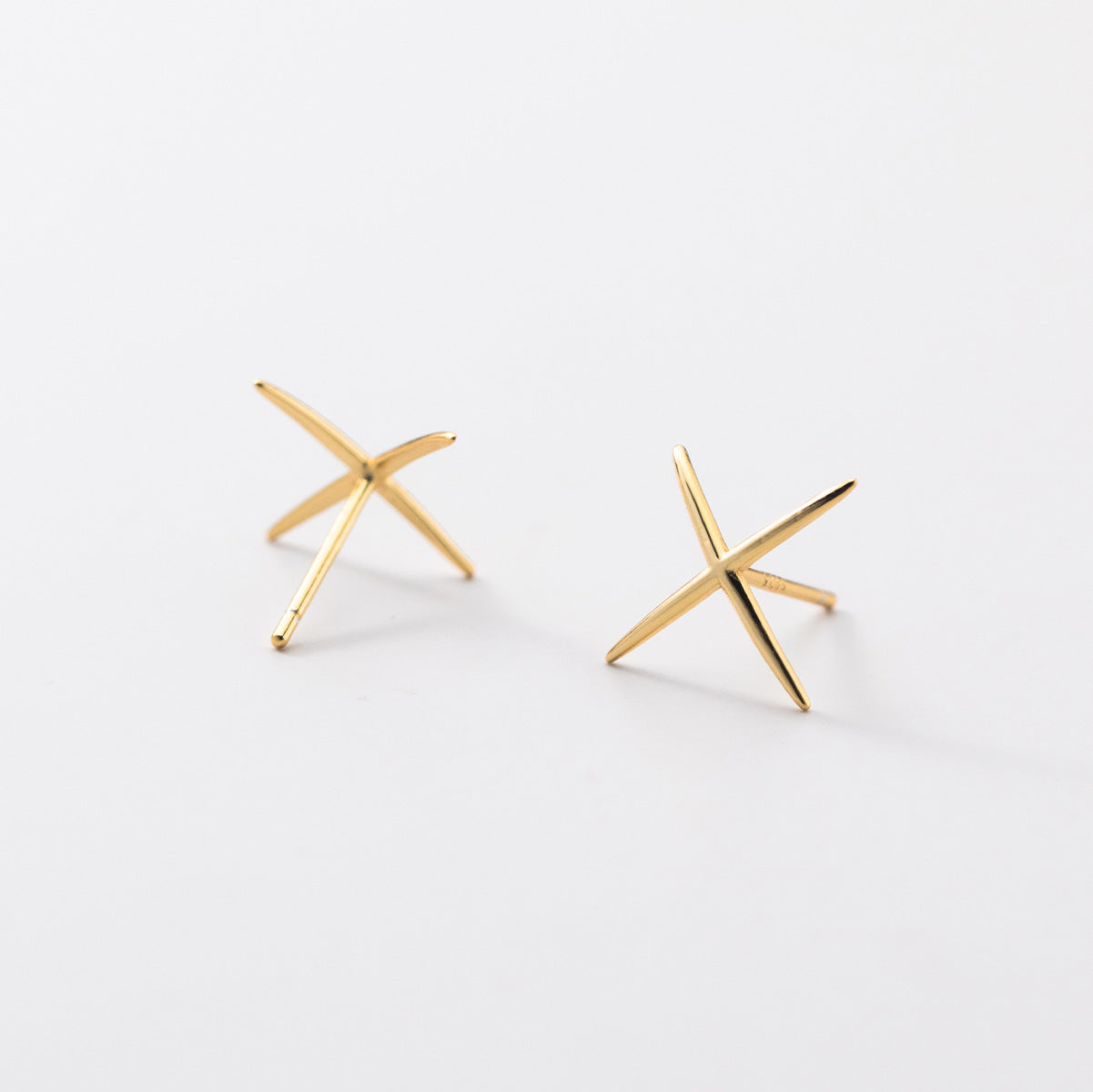 Women's Temperament Silver Glossy Line X-shaped Cross Stud Earrings-Jewearrings