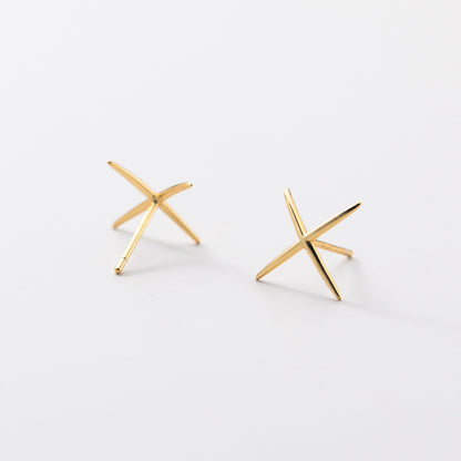 Women's Temperament Silver Glossy Line X-shaped Cross Stud Earrings-Jewearrings