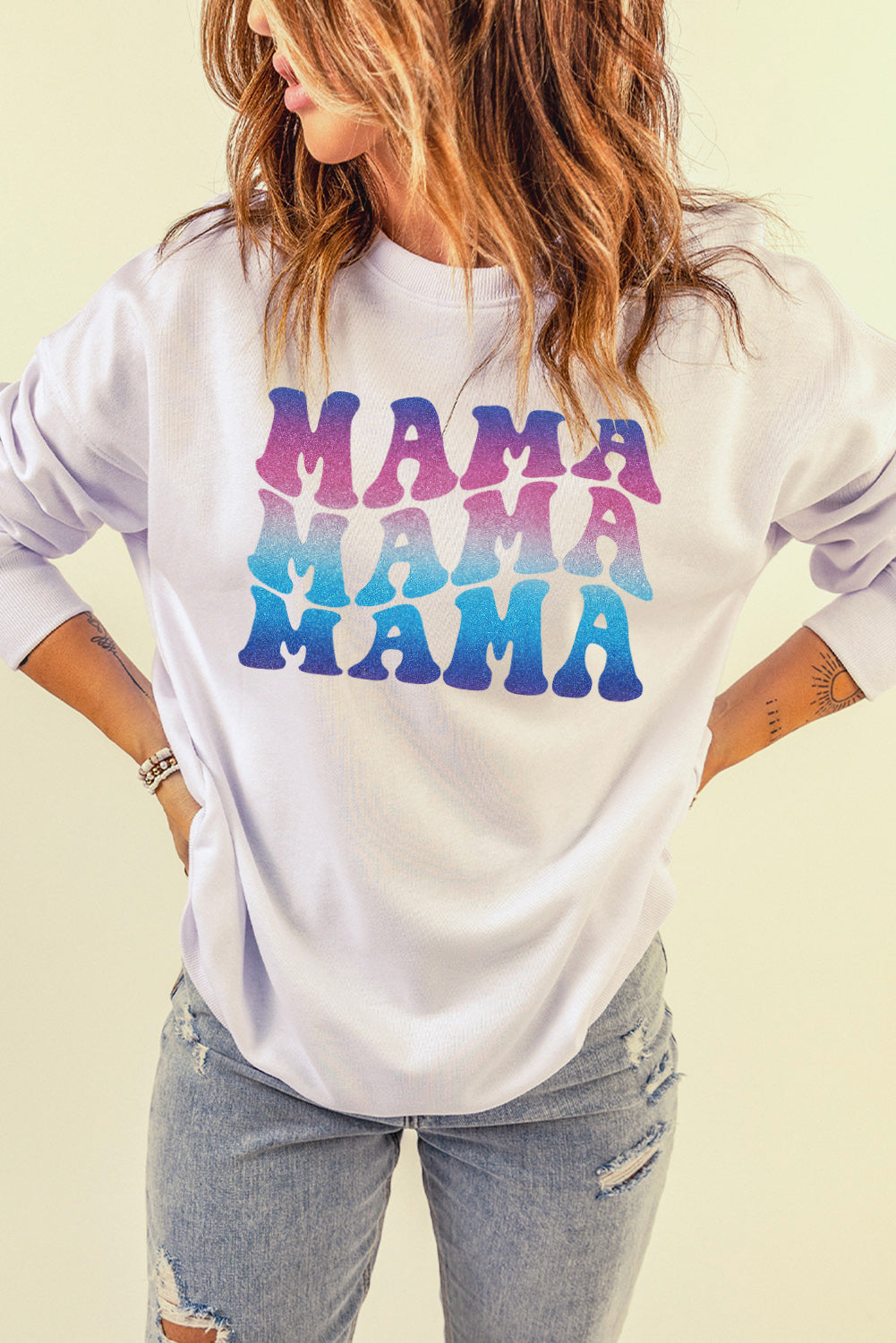 MAMA Gradient Graphic Dropped Shoulder Sweatshirt-Jewearrings