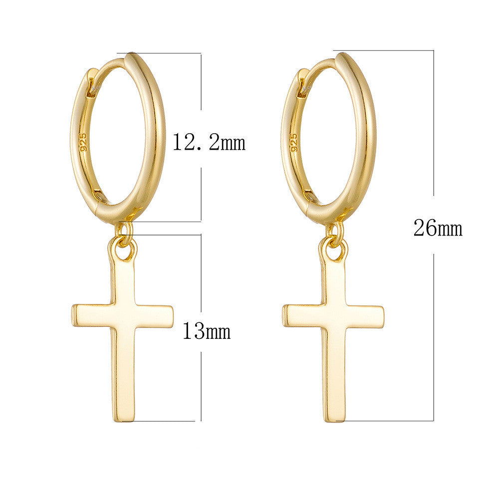 European And American S925 Sterling Silver Cross Earrings Earrings For Women-Jewearrings