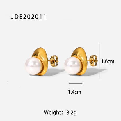 Women's 18K Gold Stainless Steel Fashion Pearl Earrings-Jewearrings