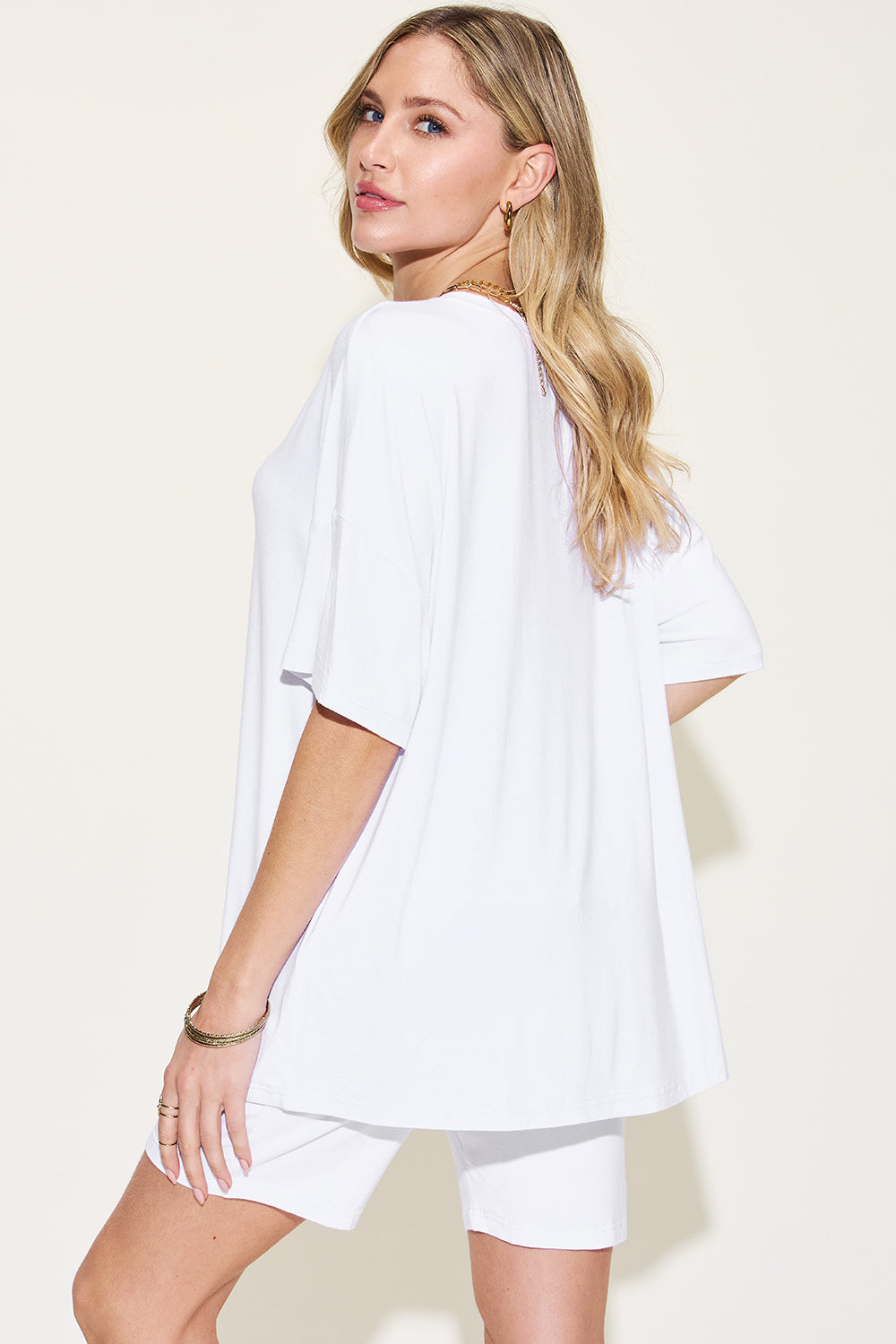 Basic Bae Full Size V-Neck Drop Shoulder T-Shirt and Shorts Set-Jewearrings