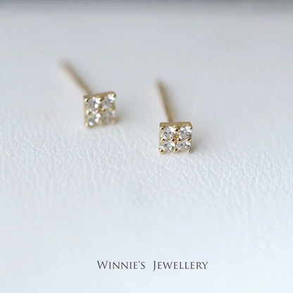 Simple Sterling Silver Plated Gold Inlaid Carbink Mini Square Stud Earrings All-matching Twin-Jewearrings