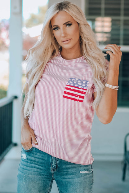 Striped US Flag Crewneck Tee-Jewearrings