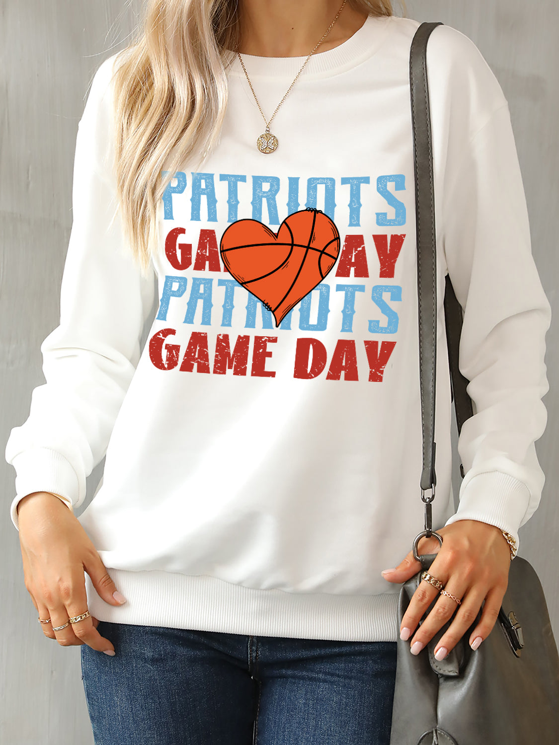 PATRIOTS GAME DAY Round Neck Dropped Shoulder Sweatshirt-Jewearrings